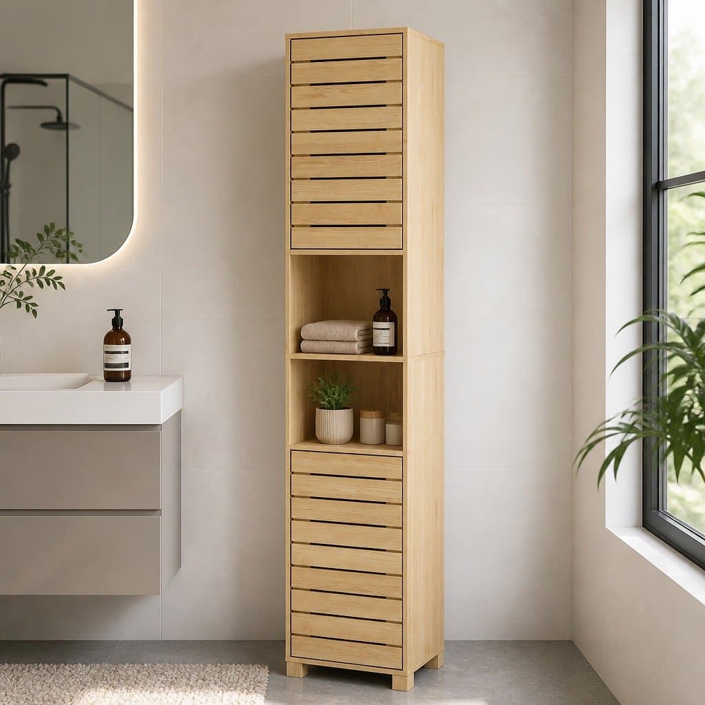 Freestanding Tall Bathroom Cabinet 165cm with Adjustable Shelves