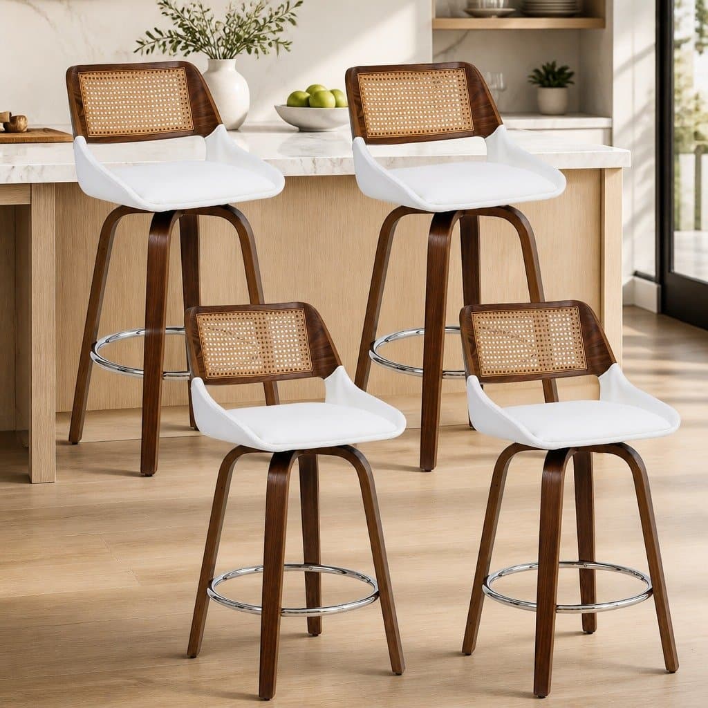 Set of 4 Swivel Bar Stools with Plywood Legs