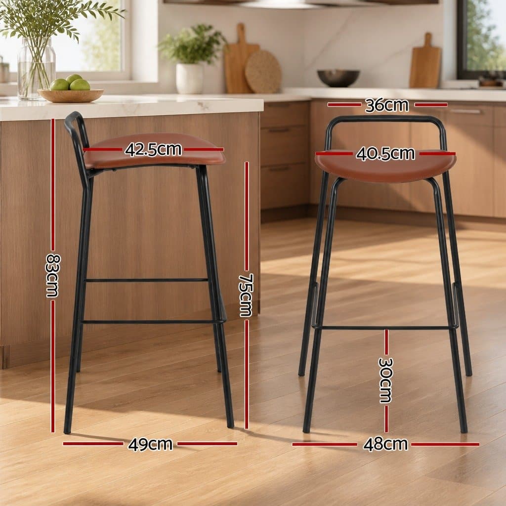 Bar Stools Metal Frame Brown Kitchen Counter Chair Set of 2 with Footrest