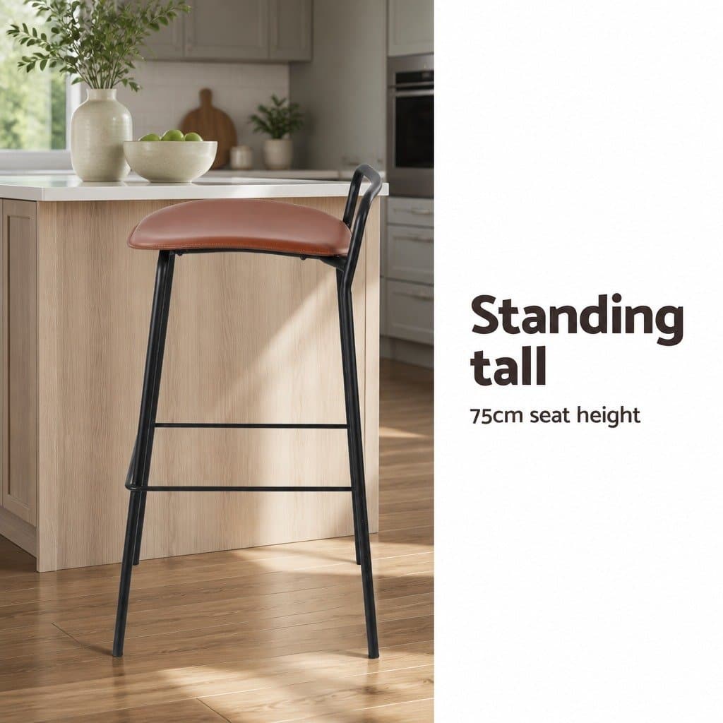 Bar Stools Metal Frame Brown Kitchen Counter Chair Set of 2 with Footrest