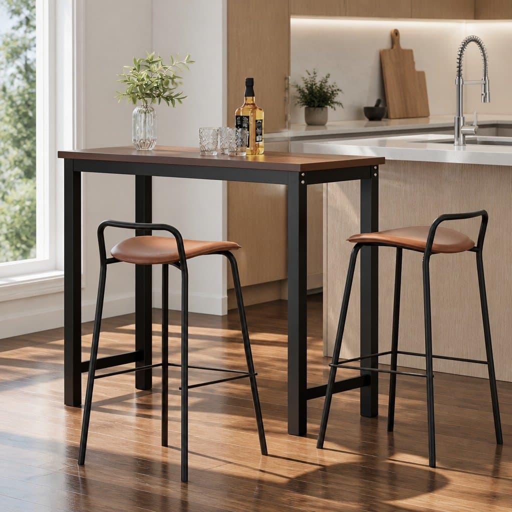 Bar Stools Metal Frame Brown Kitchen Counter Chair Set of 2 with Footrest
