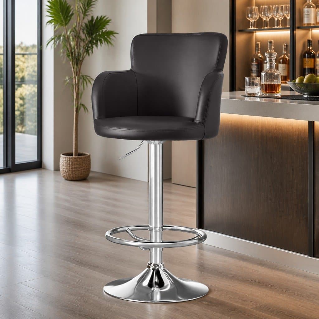 Brown PU Leather Swivel Bar Stools