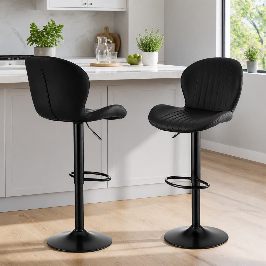 Swivel Bar Stools Set of 2 in Black PU Leather