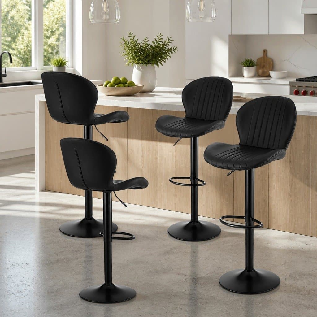 Set of 4 Black Adjustable Bar Stools with Swivel Feature