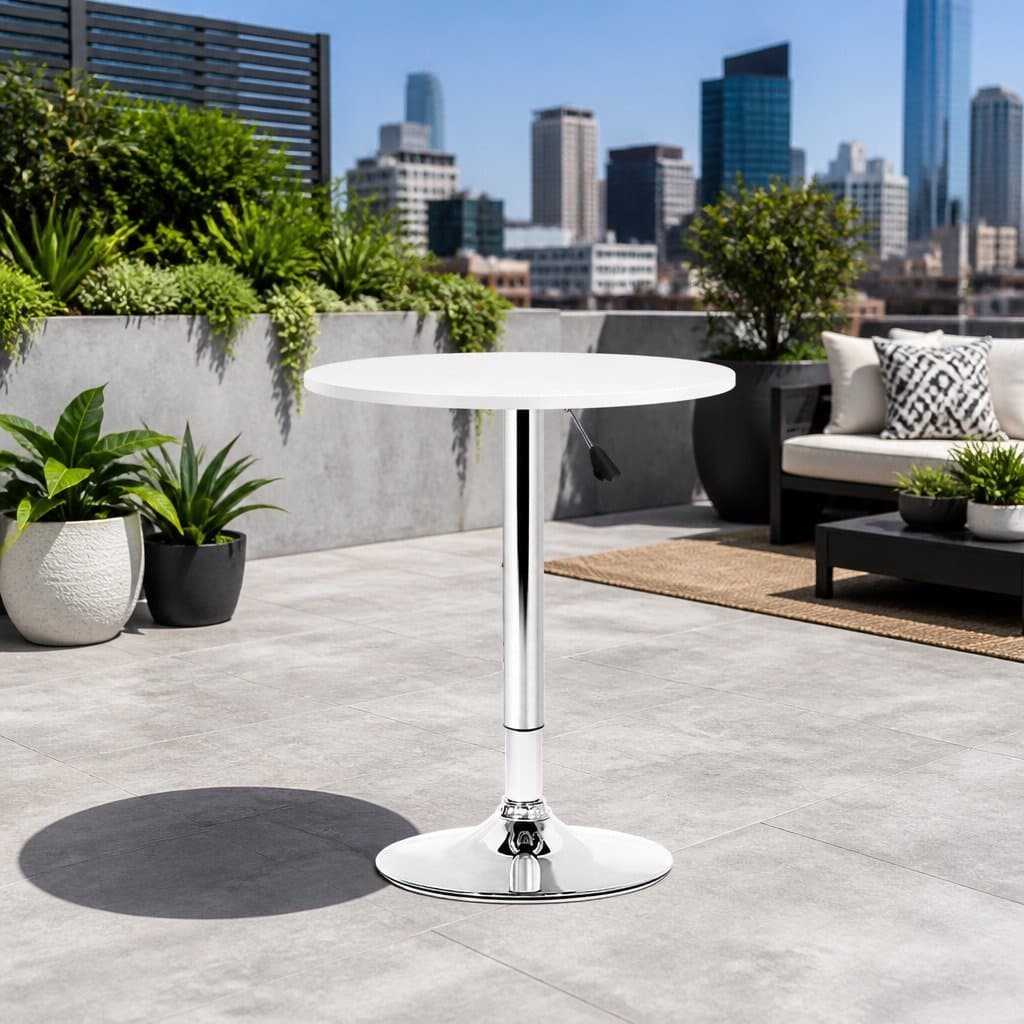 White Height Adjustable Round Bar Table with Gas Lift