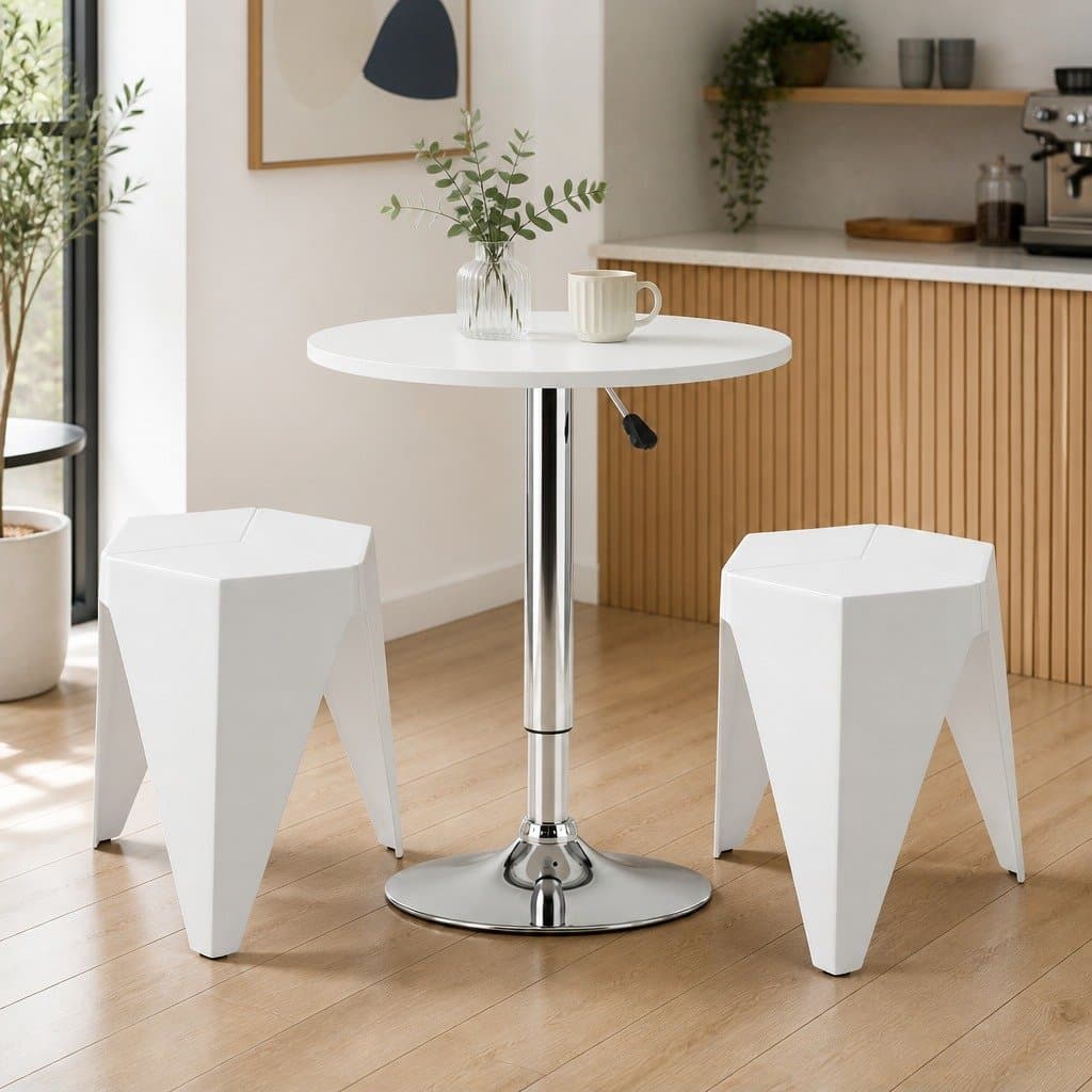 3 Piece Bar Stools and Table Set in White