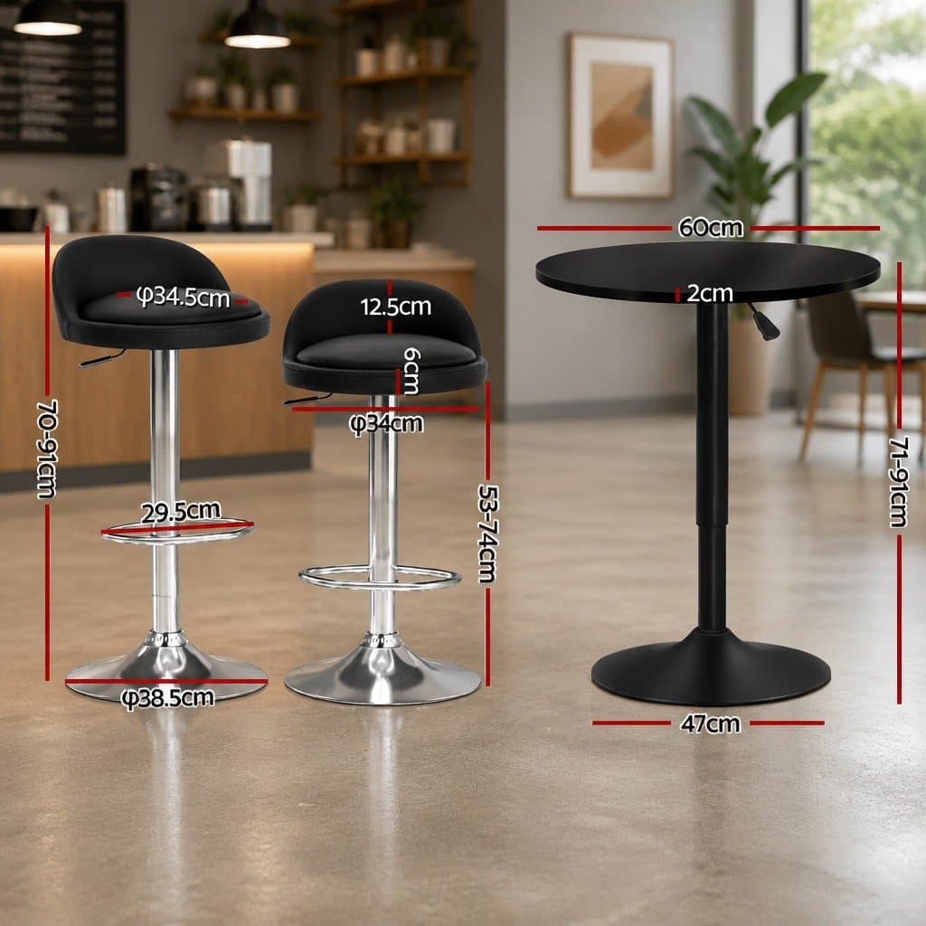 Bar Table and Stools Set Adjustable Swivel Kitchen Dining Chairs Cafe Pub Black