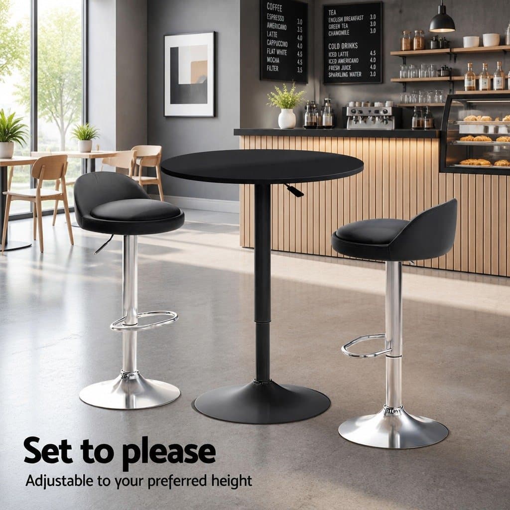 Bar Table and Stools Set Adjustable Swivel Kitchen Dining Chairs Cafe Pub Black