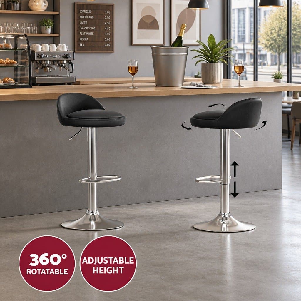 Bar Table and Stools Set Adjustable Swivel Kitchen Dining Chairs Cafe Pub Black