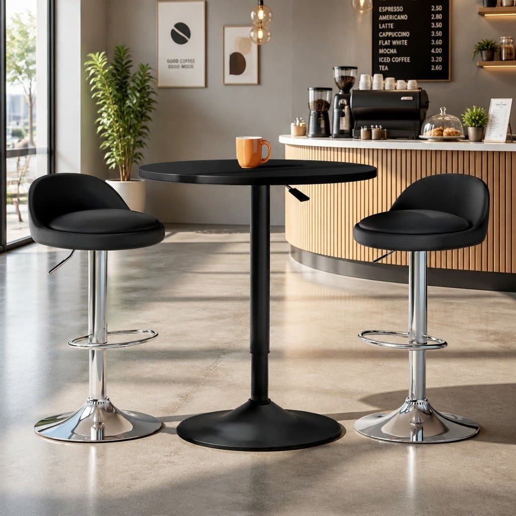 Bar Table and Stools Set Adjustable Swivel Kitchen Dining Chairs Cafe Pub Black