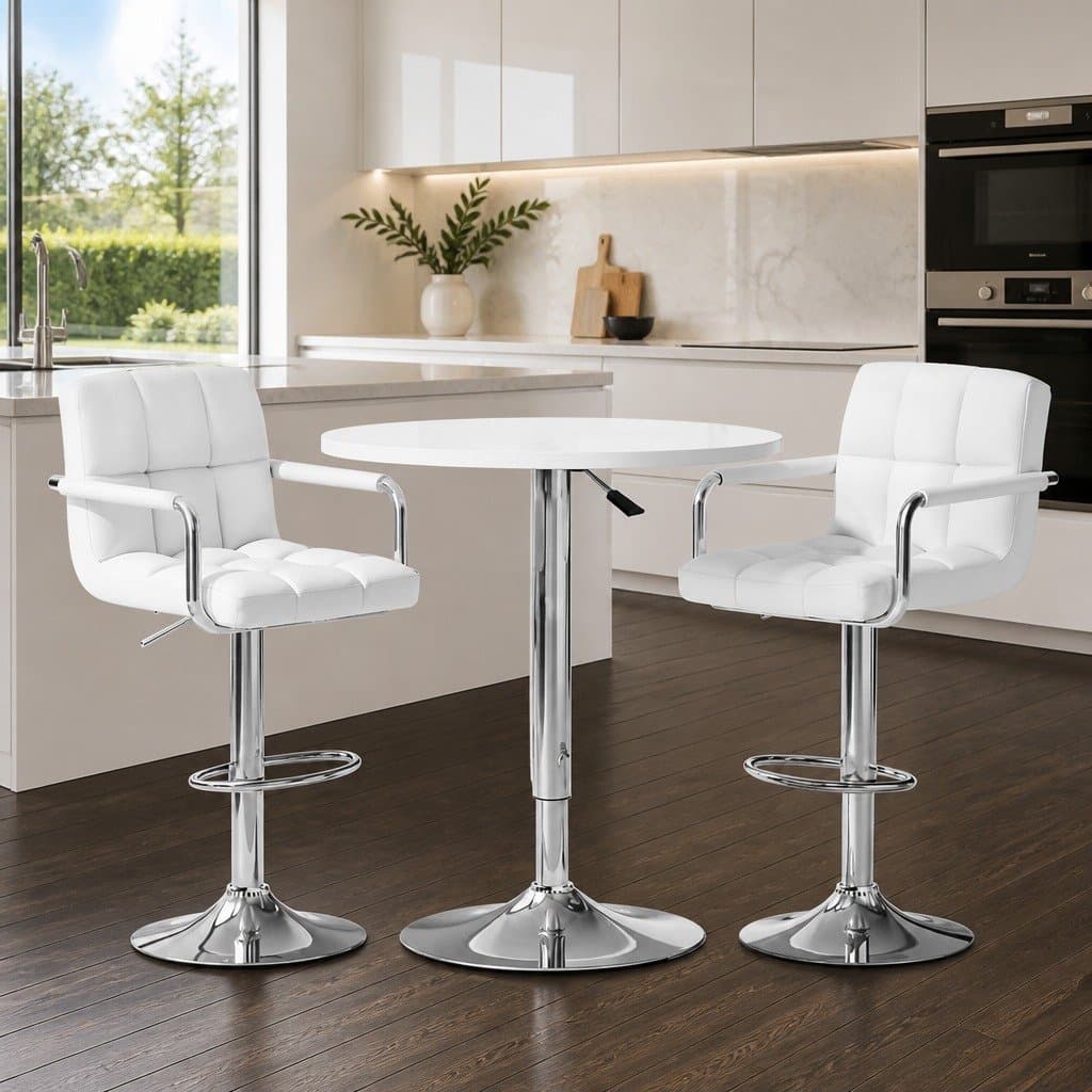 Height Adjustable White Bar Table and Stools Set