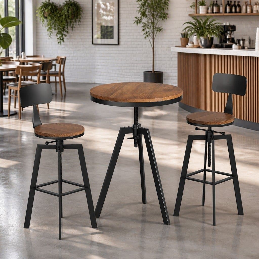 Industrial Bar Table and Swivel Stools Set