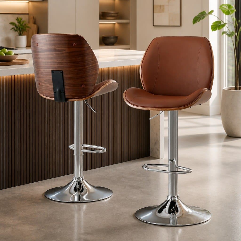 Adjustable Bentwood Bar Stools Set of 2 in Brown