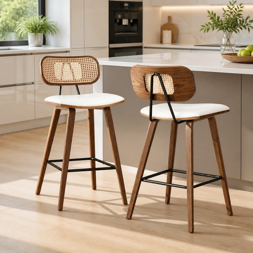 Bar Stools Set of 2 with Rattan Backrest