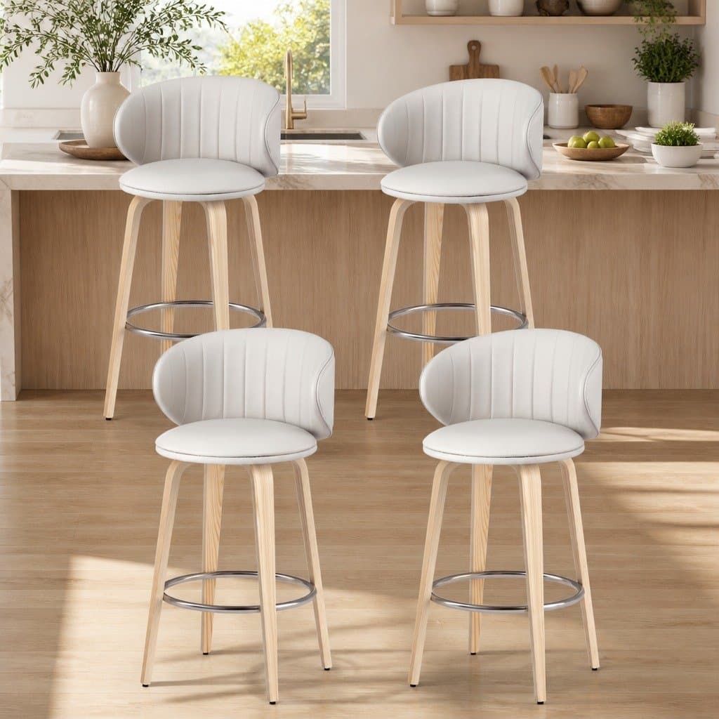 Set of 4 Bar Stools with Padded Seats