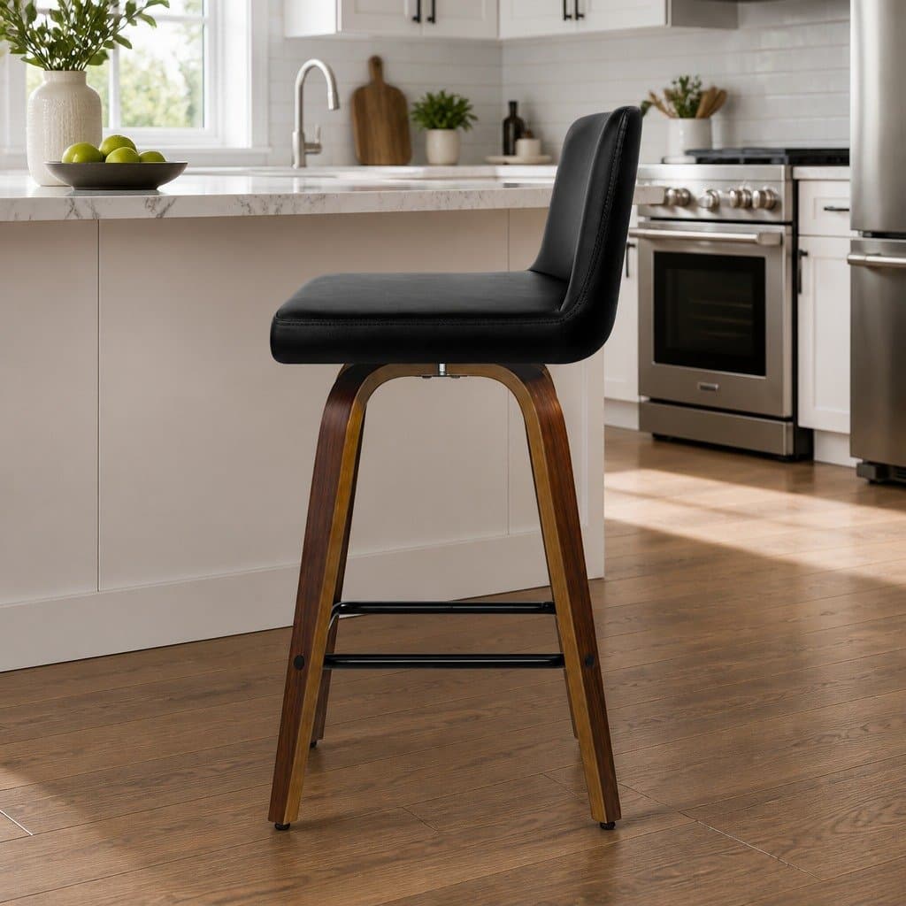 Set of 4 Padded Wooden Backrest Bar Stools with Swivel