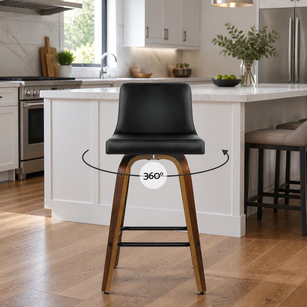 Set of 4 Padded Wooden Backrest Bar Stools with Swivel