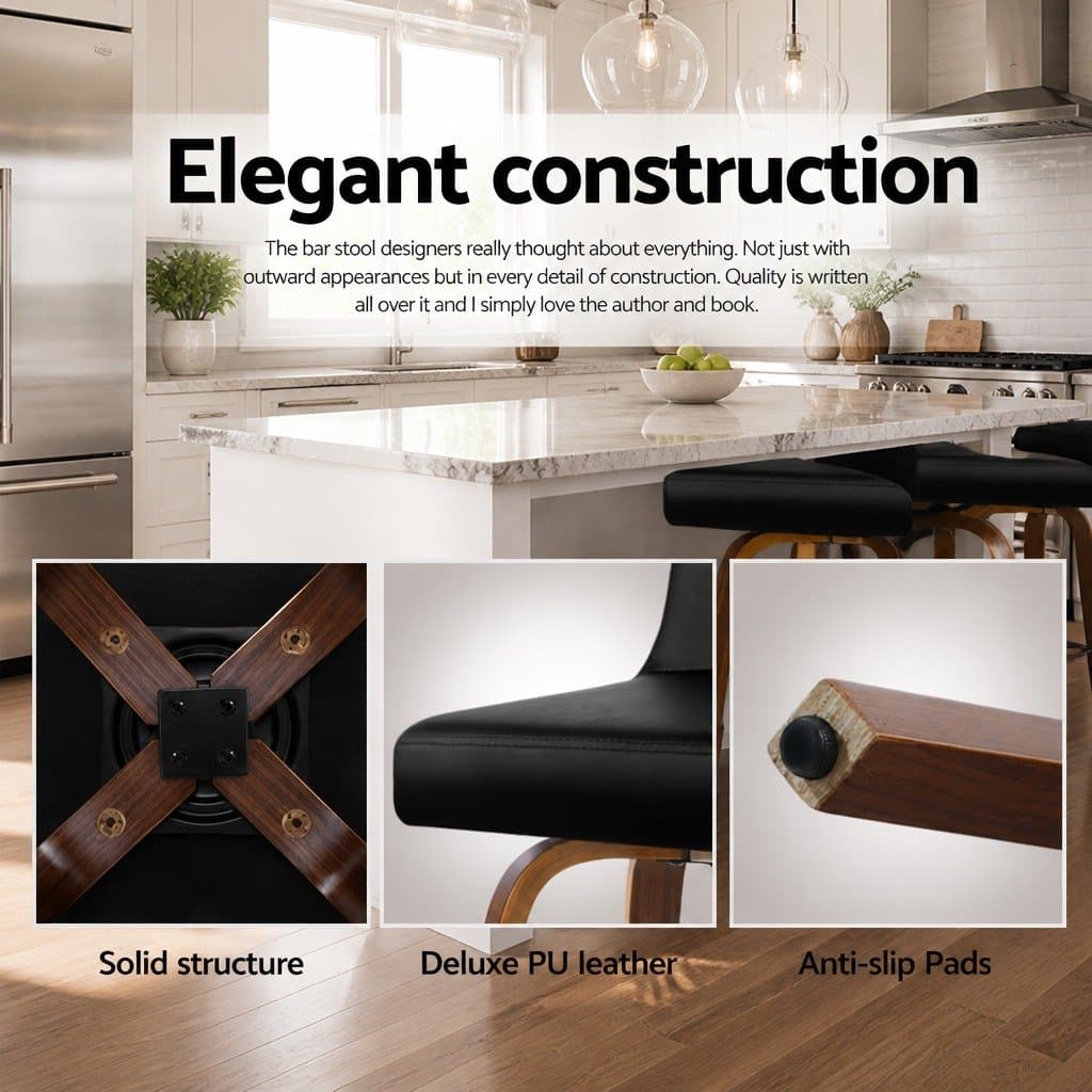 Set of 4 Padded Wooden Backrest Bar Stools with Swivel