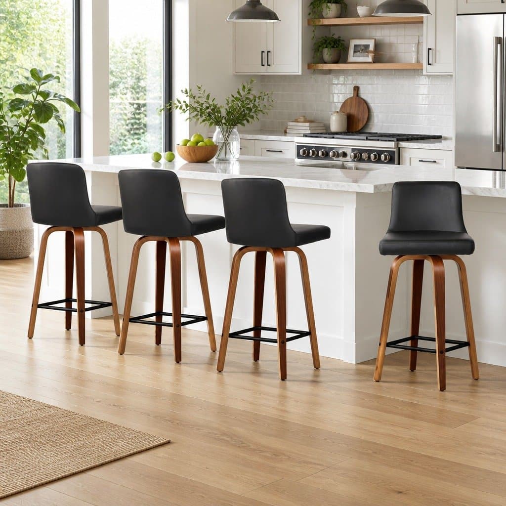 Set of 4 Padded Wooden Backrest Bar Stools with Swivel