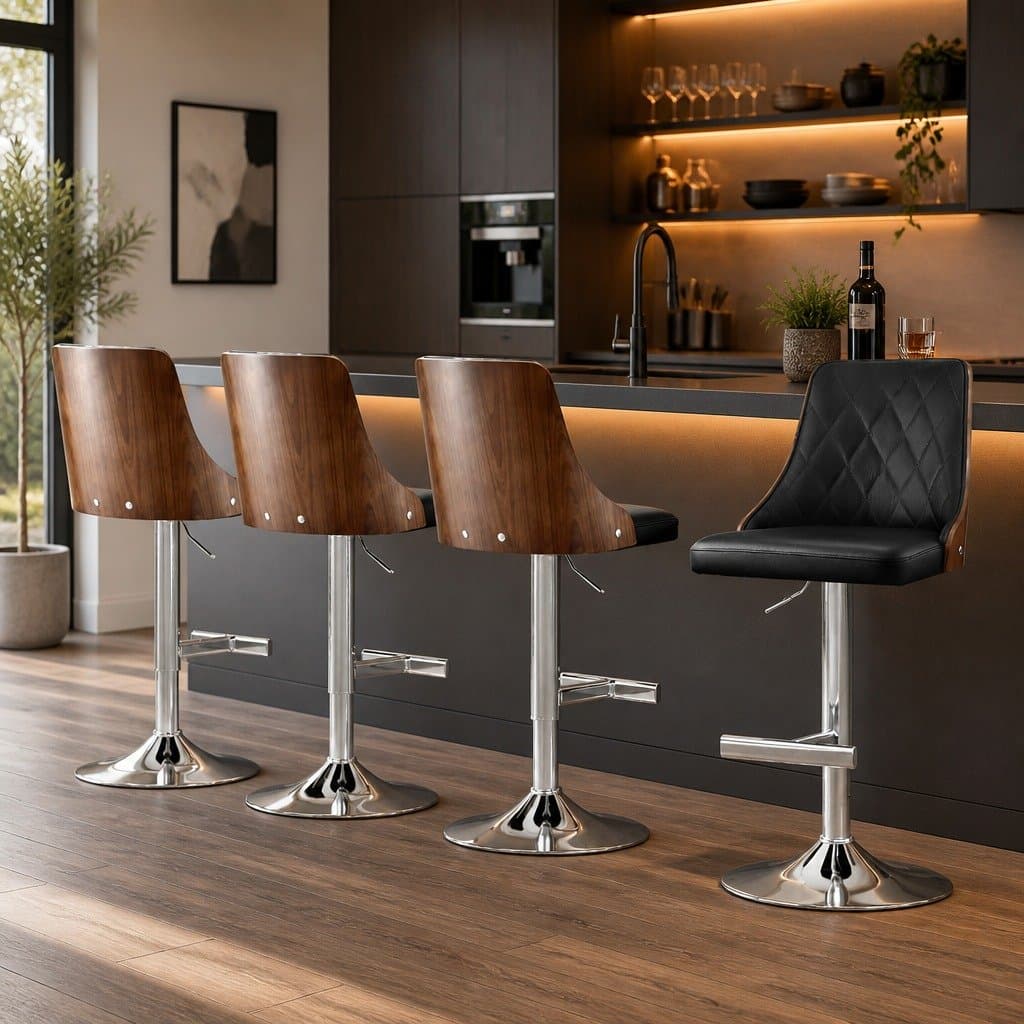 Black Leather Bar Stools Set of 4 with Swivel