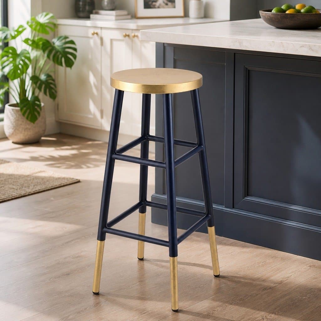 Navy and Gold Bar Stools with Durable Build