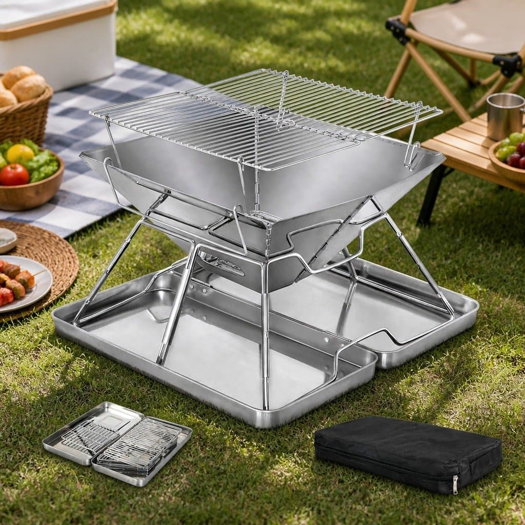Portable 2-IN-1 Folding Charcoal BBQ Grill & Fire Pit