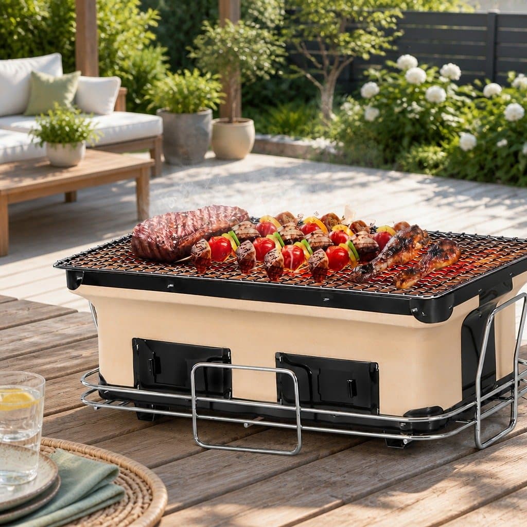 Ceramic Hibachi BBQ Grill for Charcoal Cooking