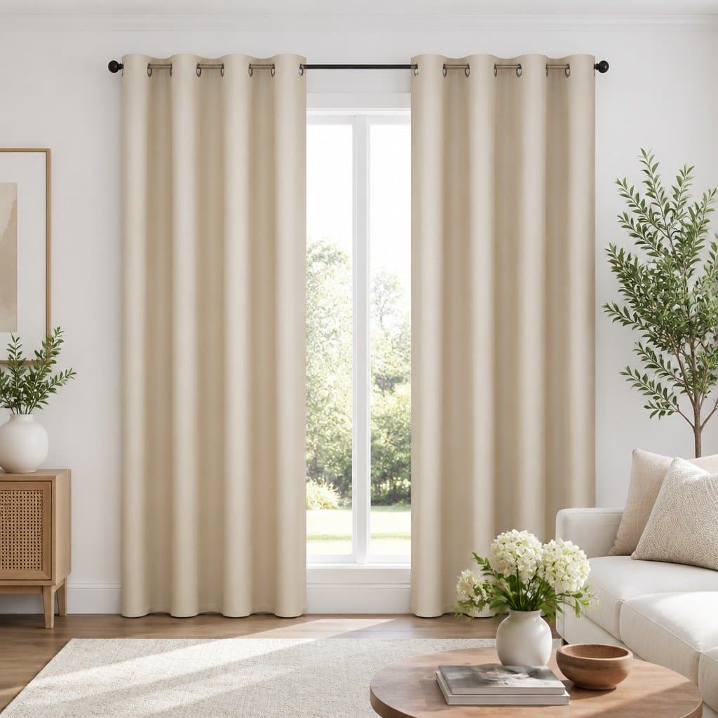 Beige Eyelet Blockout Curtains 140x230cm 2 Panels
