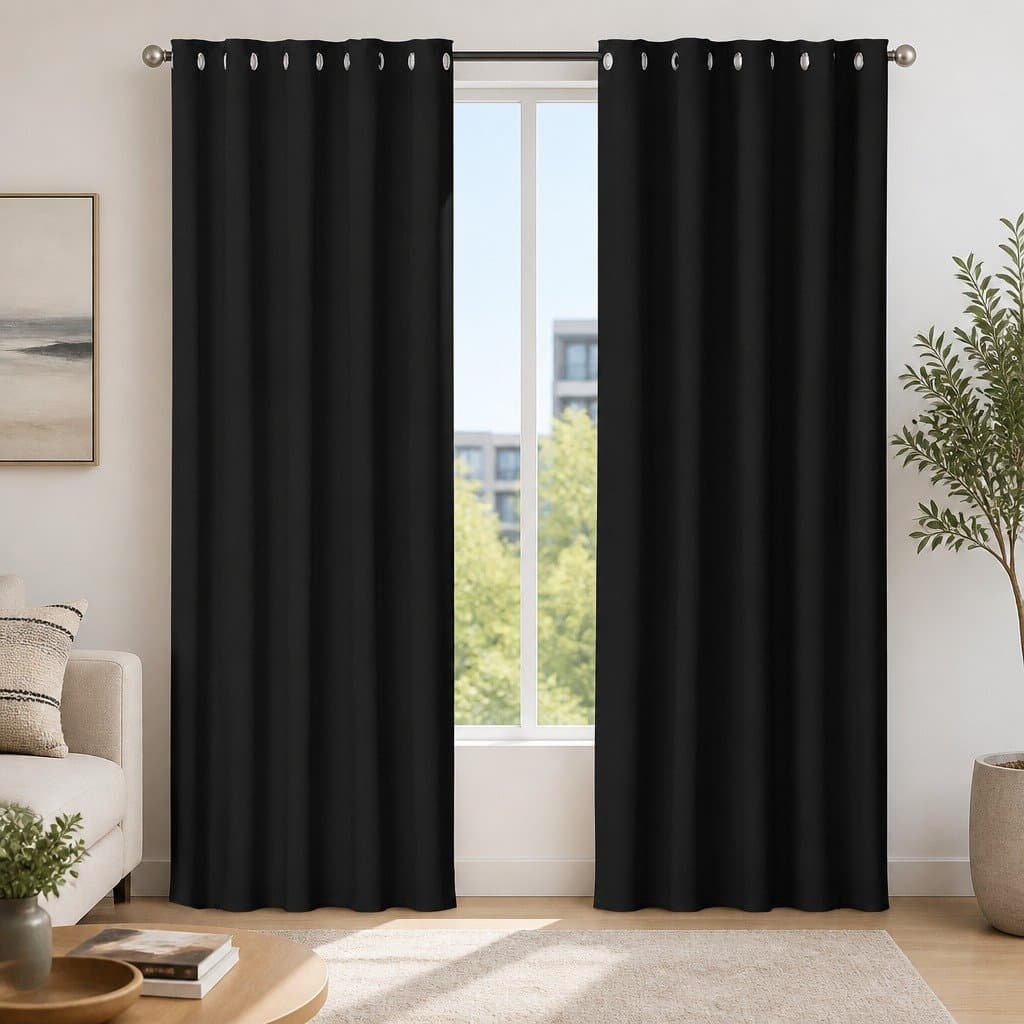 Blockout Curtains Eyelet 180x213cm Black 2 Panels Thermal Insulation Noise