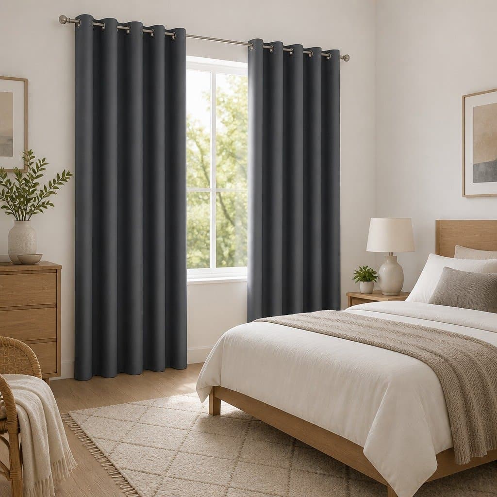 Charcoal Eyelet Blockout Curtains 180x213cm