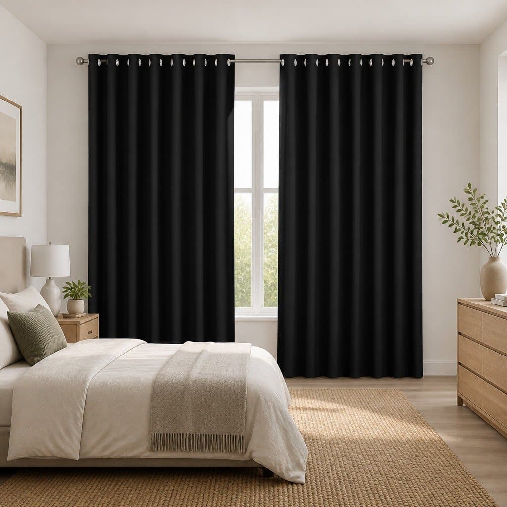 Black Blockout Curtains 240x230cm Eyelet 2 Panels