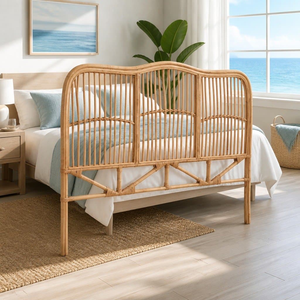 Rattan Double Bed Headboard in Natural Pine