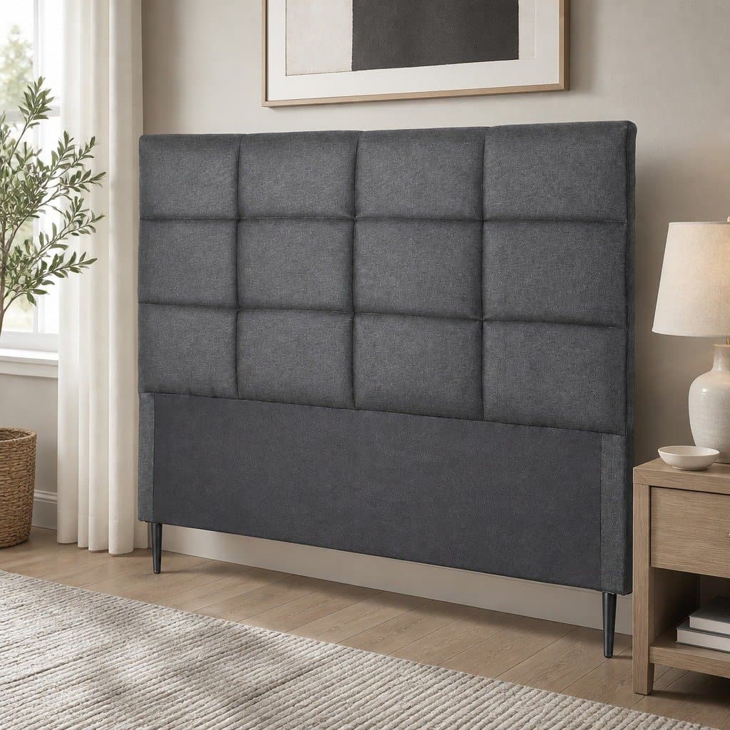 Queen Bed Headboard with Charcoal Linen Fabric