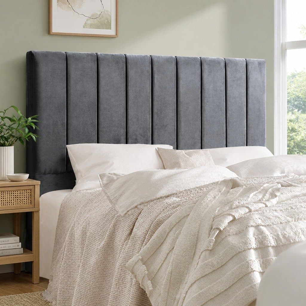 Double Bed Headboard with Grey Velvet Finish
