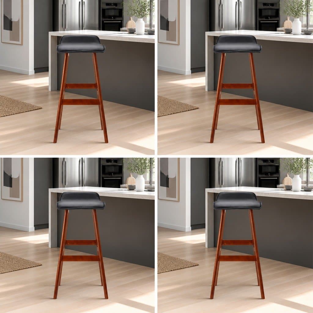 Set of 4 Black Bentwood Bar Stools with Padded Seats