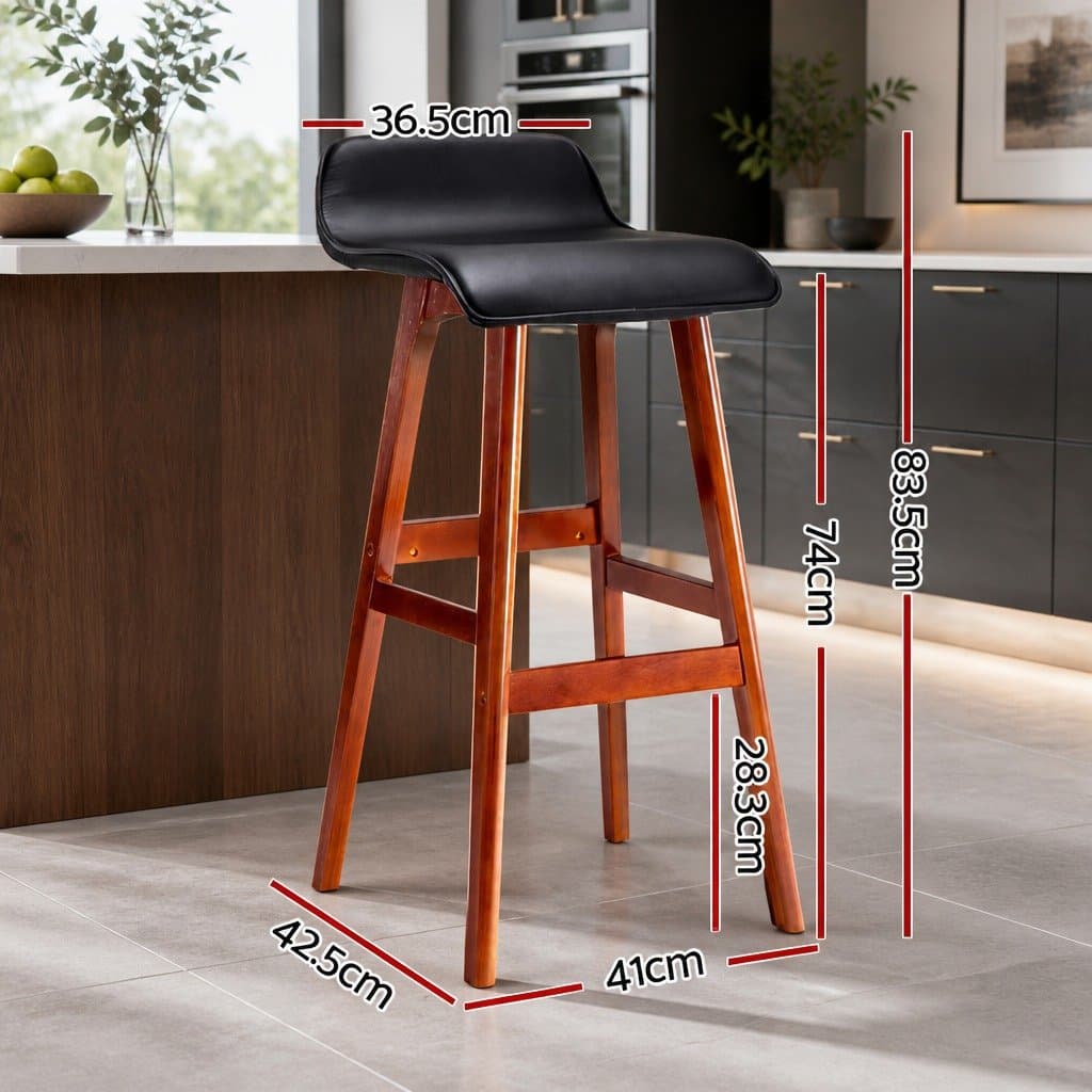 Set of 4 Black Bentwood Bar Stools with Padded Seats