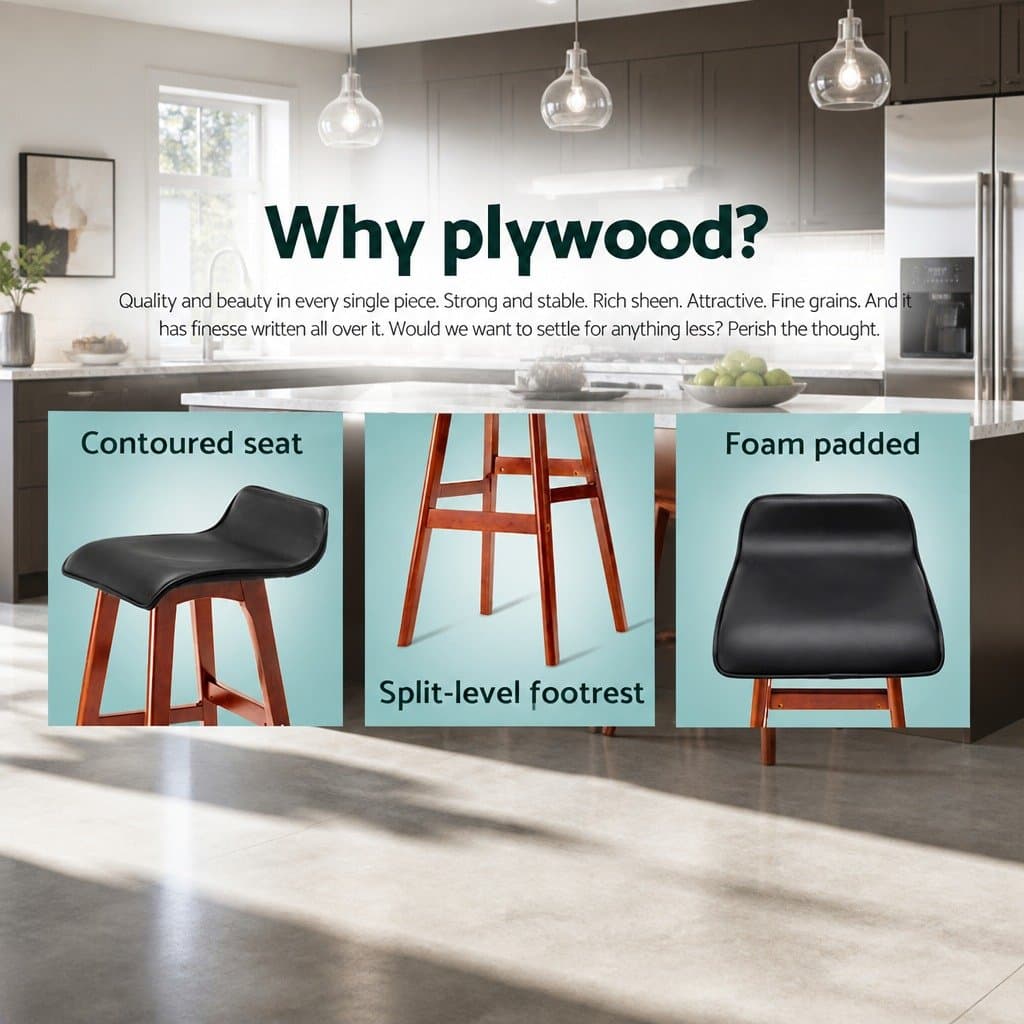 Set of 4 Black Bentwood Bar Stools with Padded Seats