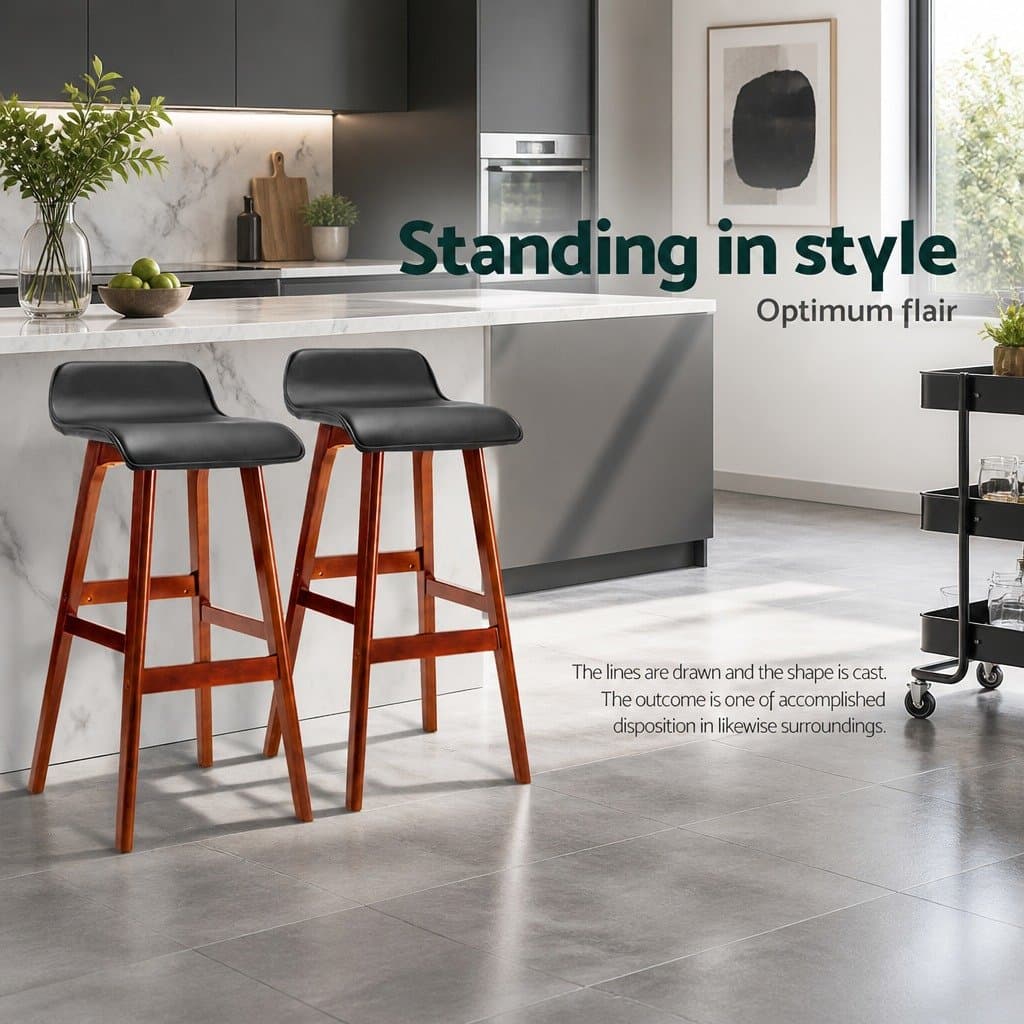 Set of 4 Black Bentwood Bar Stools with Padded Seats