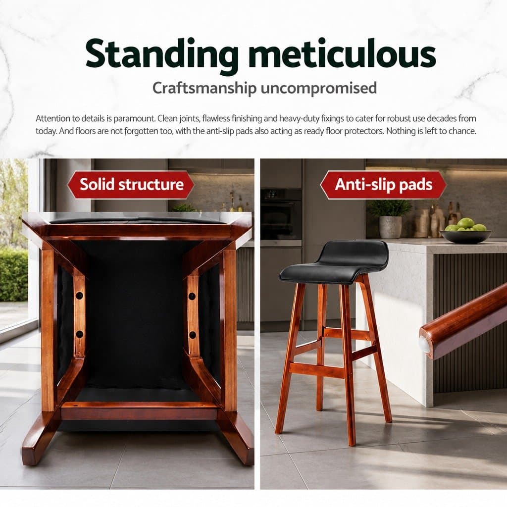 Set of 4 Black Bentwood Bar Stools with Padded Seats