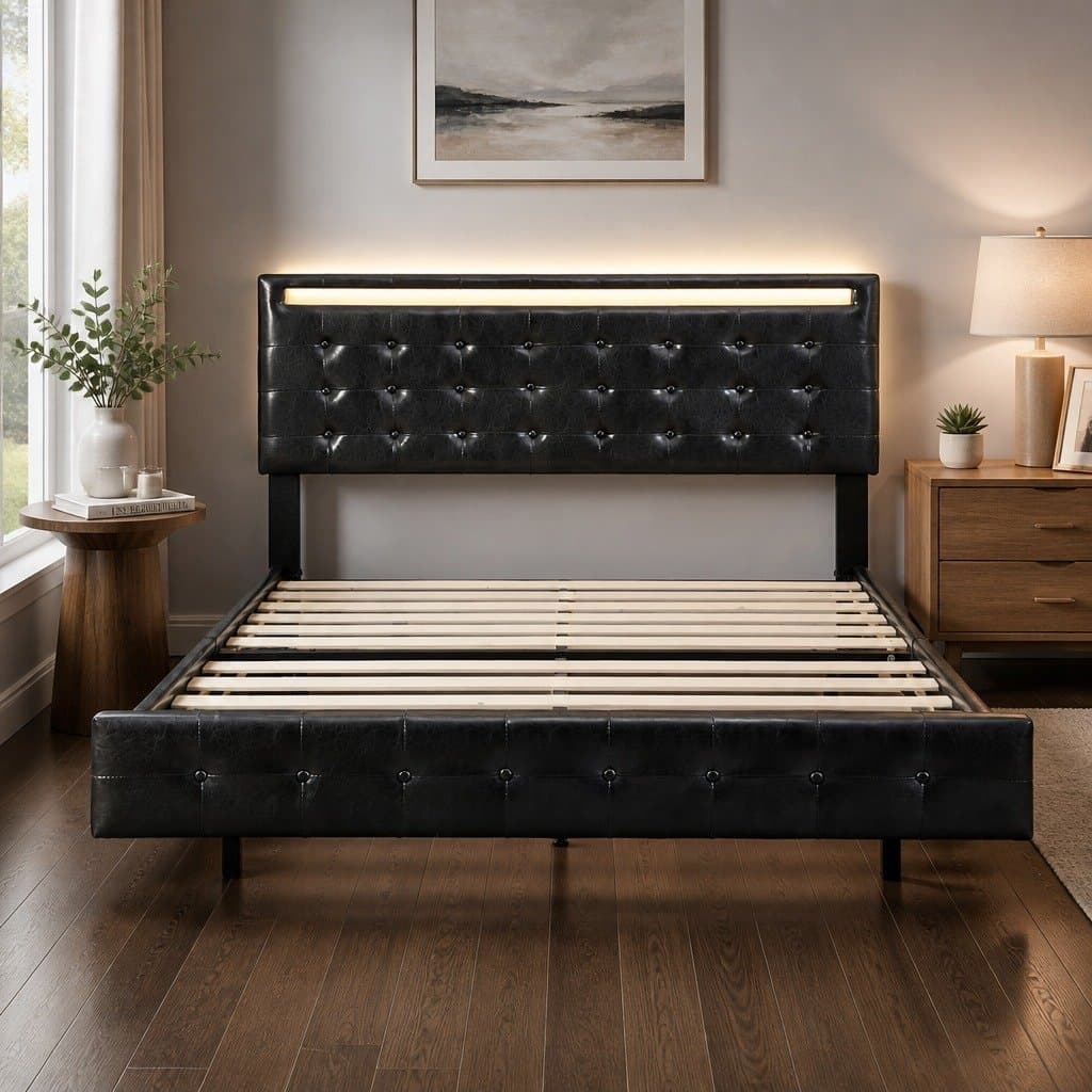 Floating Bed Frame Queen with LED Headboard