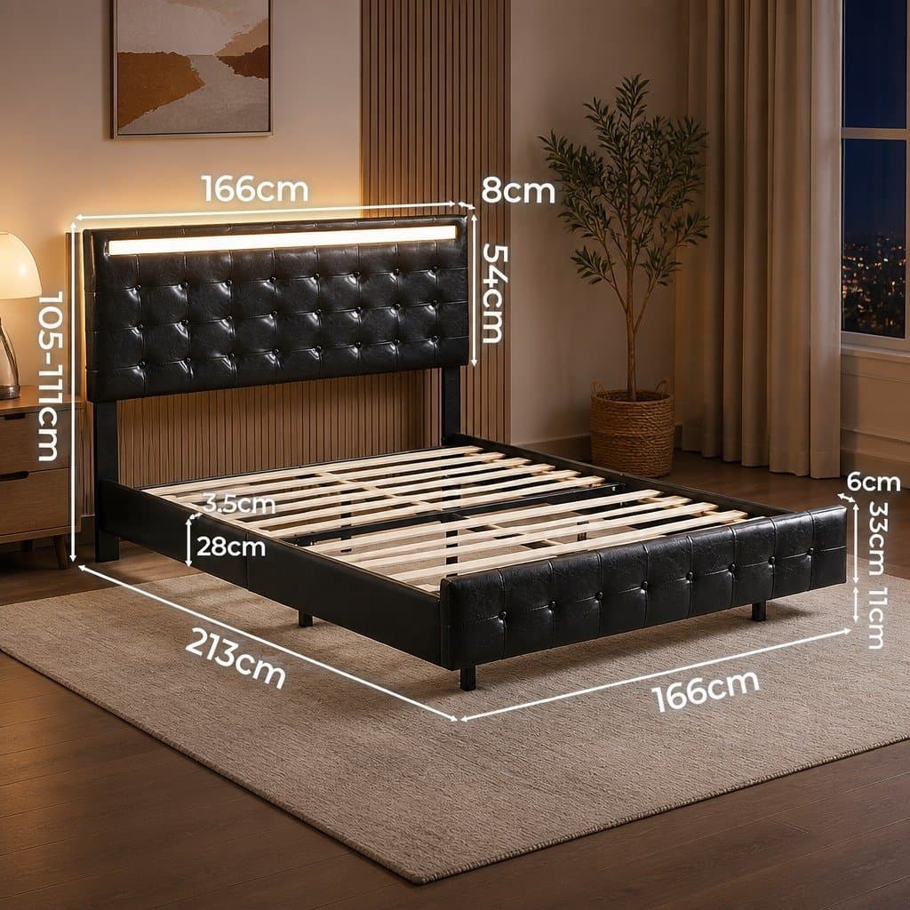 Floating Bed Frame Queen with LED Headboard
