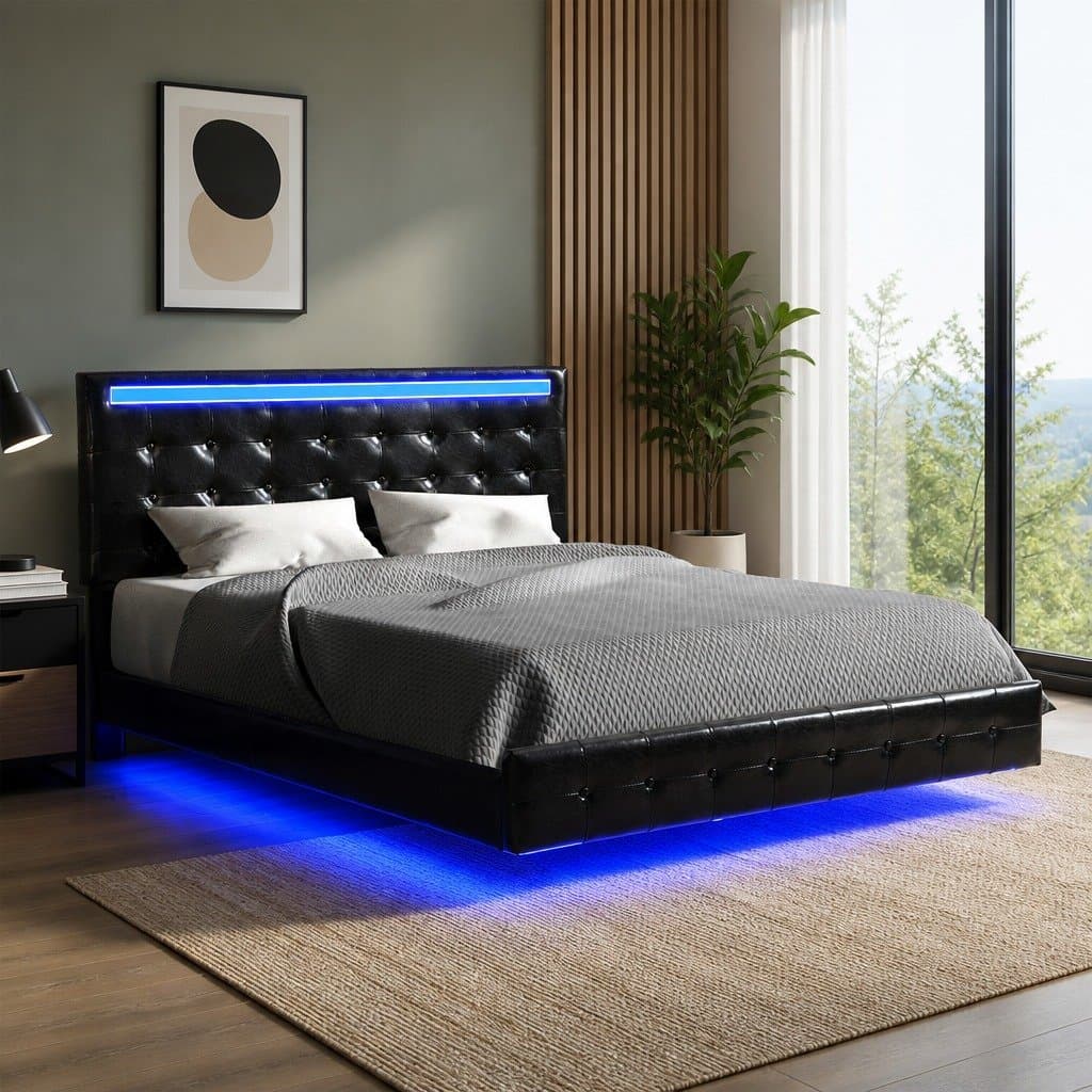 Floating Bed Frame Queen with LED Headboard