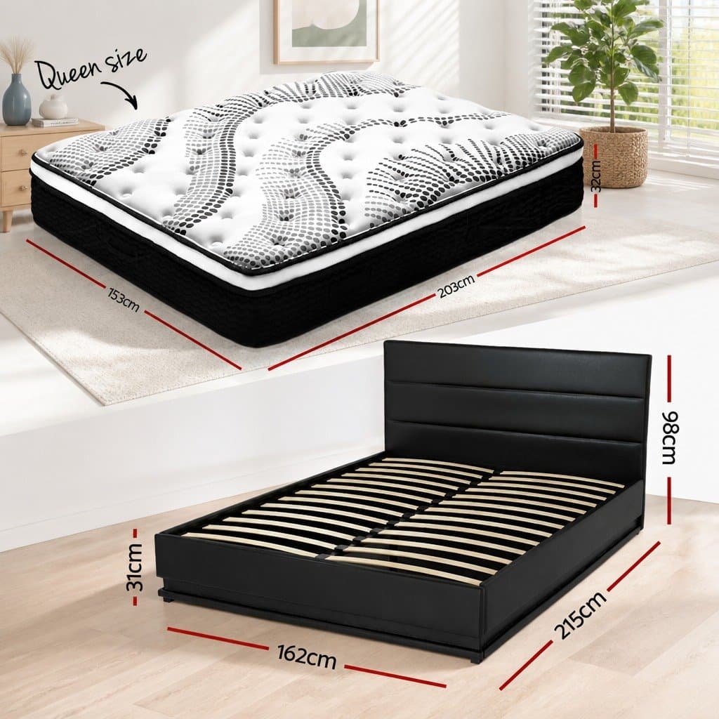 Queen Bed Frame with Smart LED Lighting & Mattress