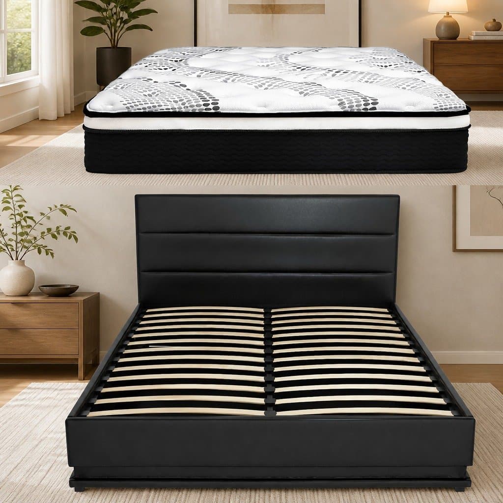 Queen Bed Frame with Smart LED Lighting & Mattress