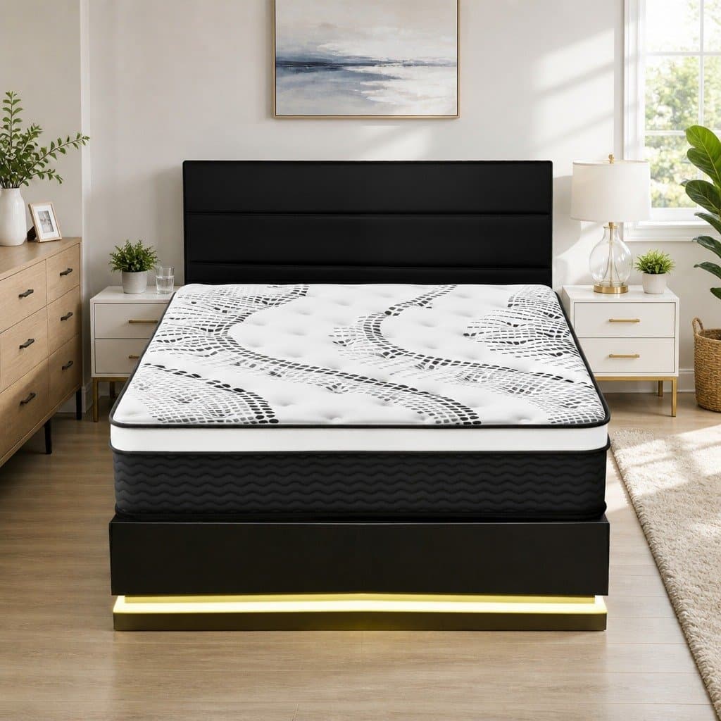 Queen Bed Frame with Smart LED Lighting & Mattress