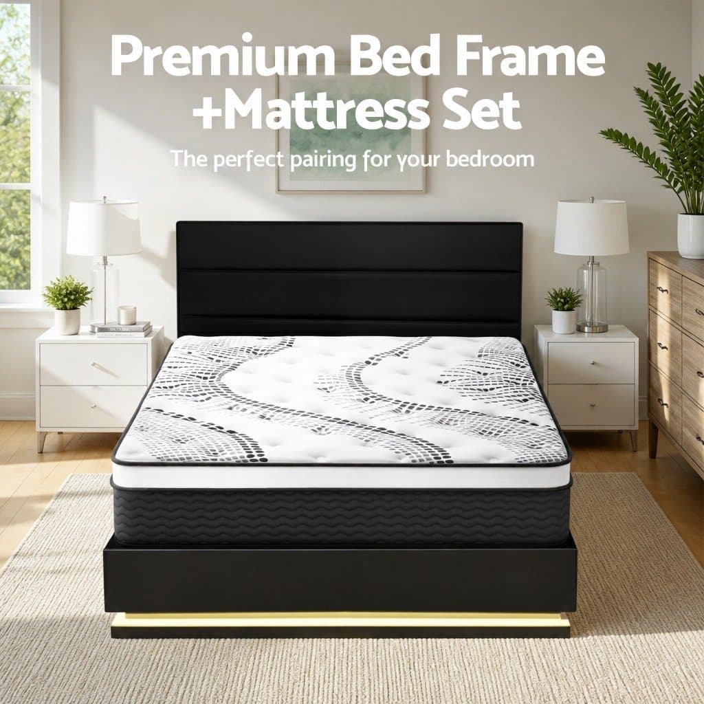 Queen Bed Frame with Smart LED Lighting & Mattress
