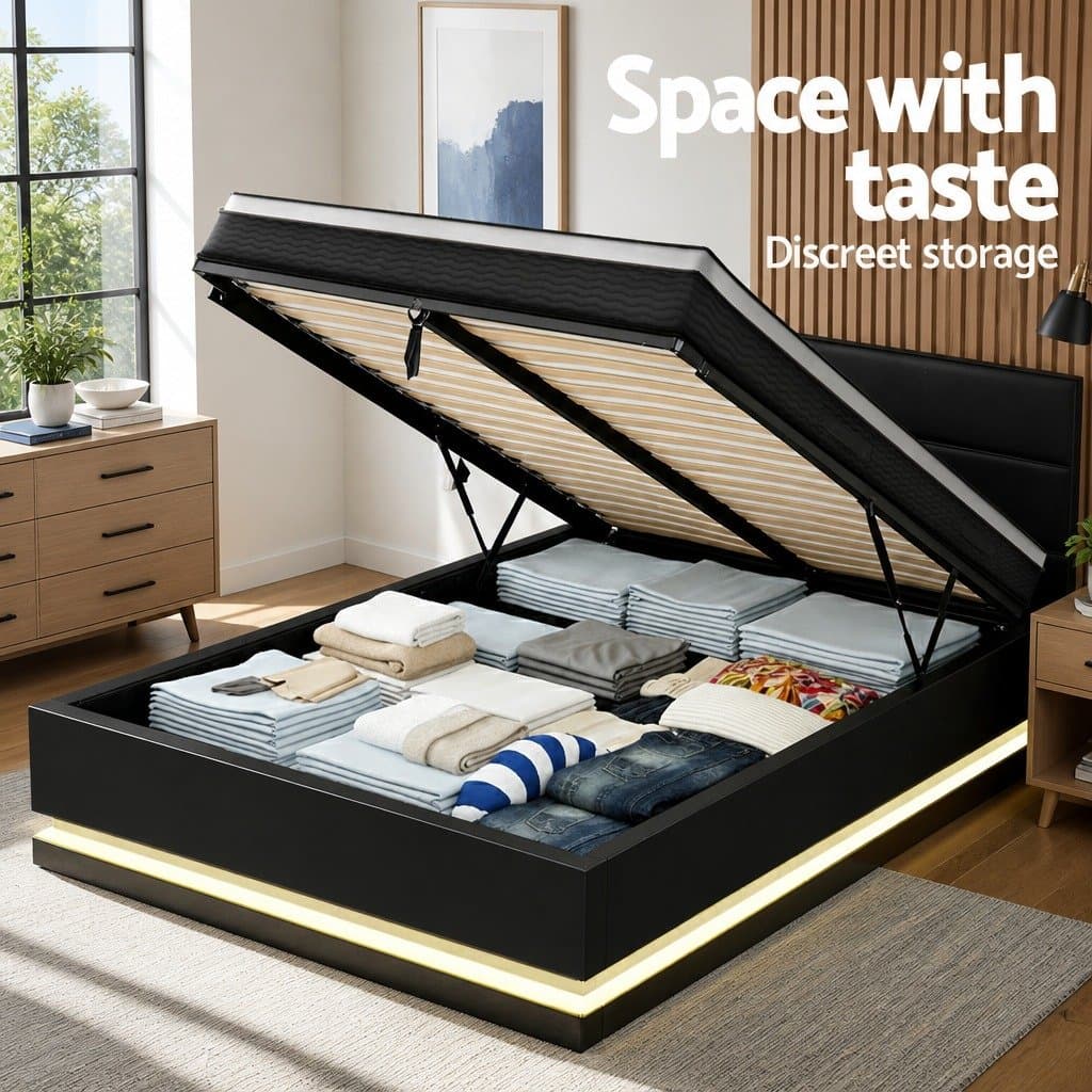 Queen Bed Frame with Smart LED Lighting & Mattress