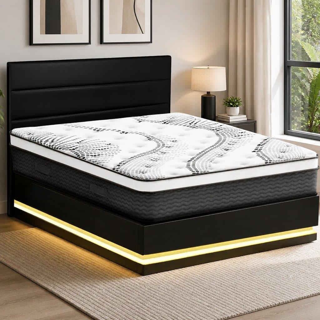 Queen Bed Frame with Smart LED Lighting & Mattress