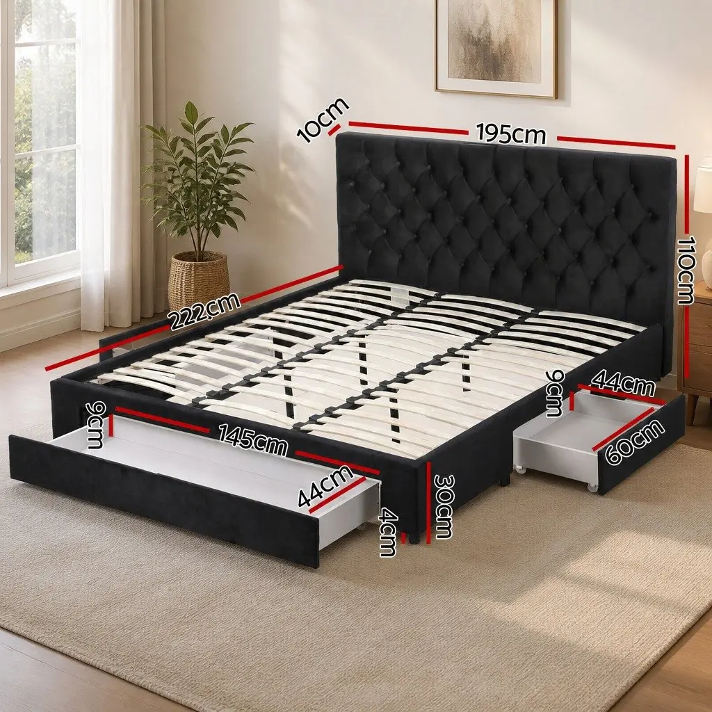Upholstered King Bed Frame with Storage & USB Charging