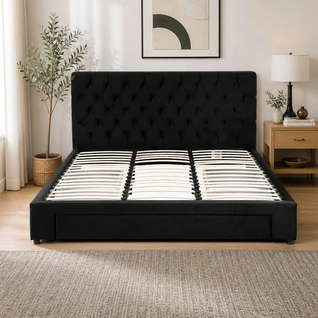 Upholstered King Bed Frame with Storage & USB Charging